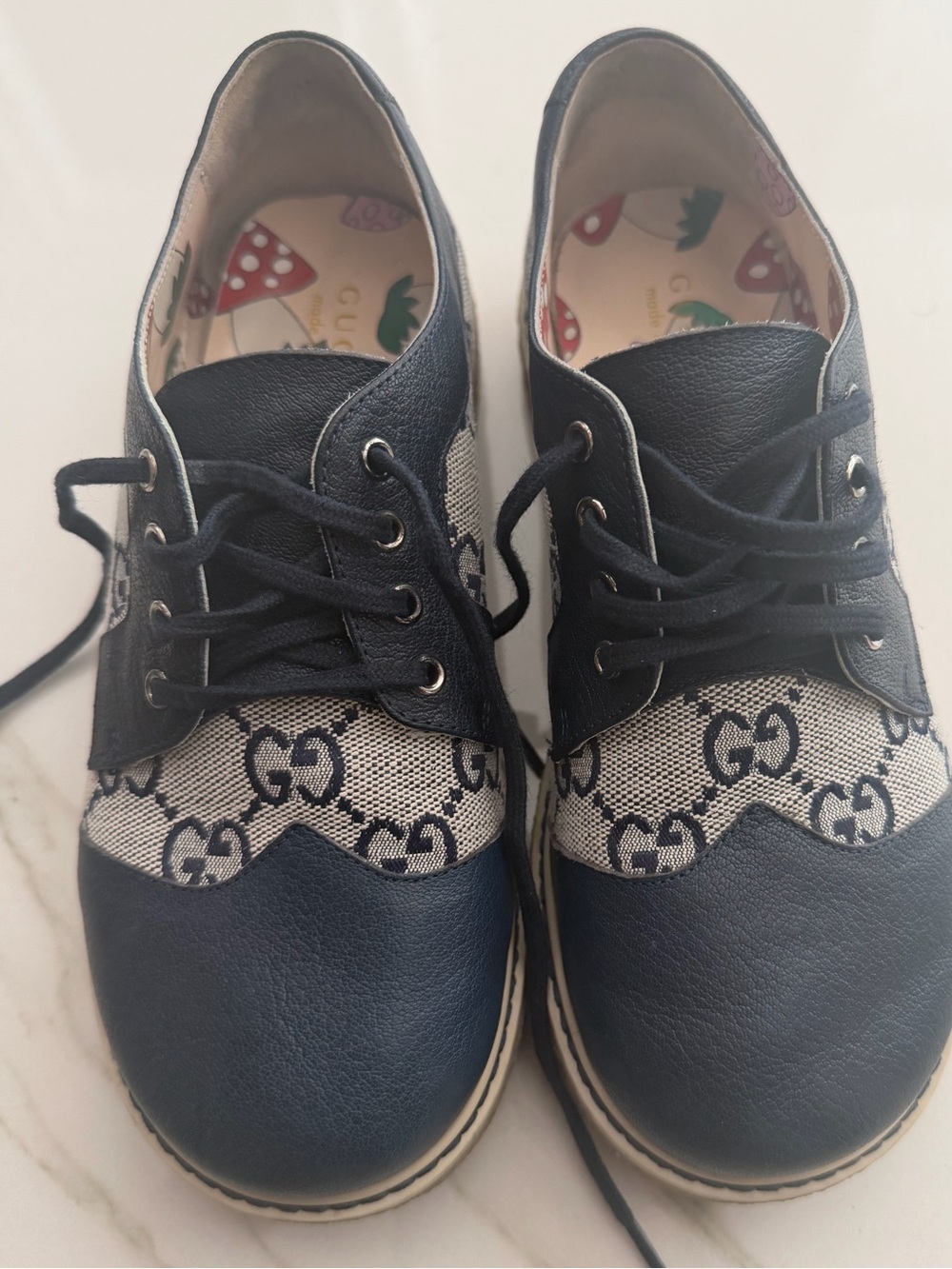 Gucci Kids Navy and Beige GG Canvas Lace-Up Shoes